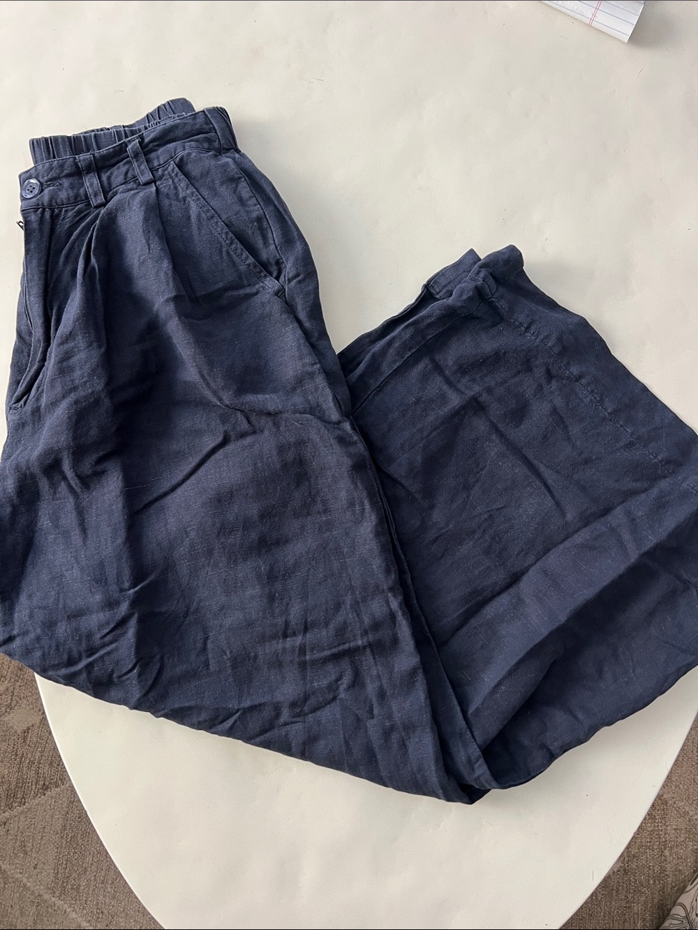 YFB Super Wide Leg Flowy Linen Blend High Waisted Pants Navy Blue XS